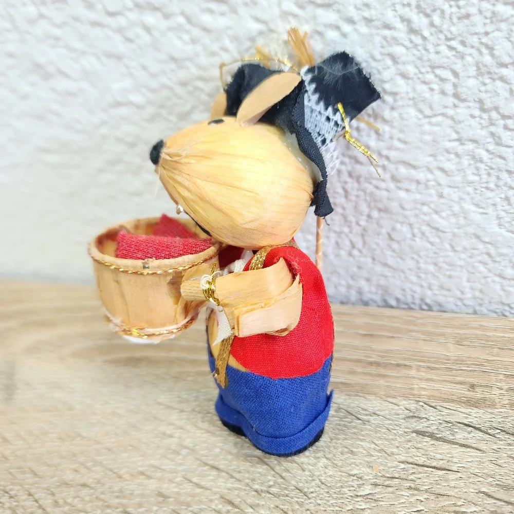 MCM VINTAGE Straw Mouse Scarecrow Corn Husk Lady Christmas Ornament Lot